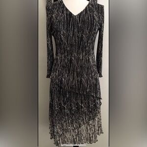 Connected Apparel Women Sz 4X (30/32) Dress Asymmetrical Layer Black & Beige NWT